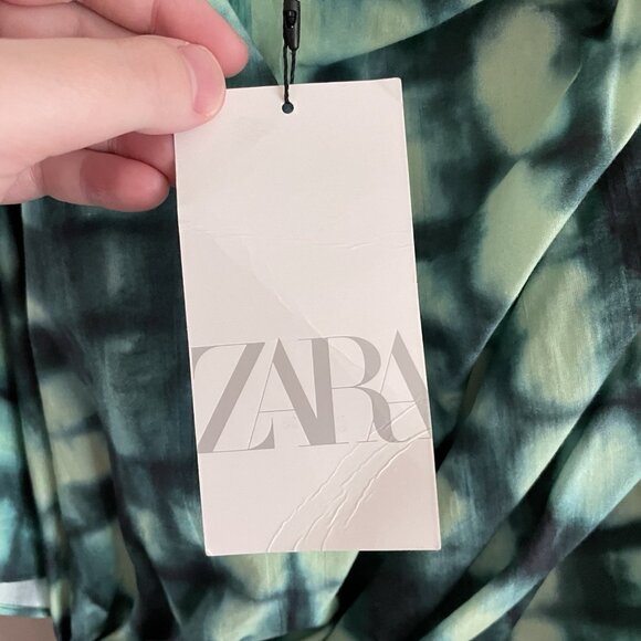 Zara Women S Green Tie Dye Printed Knot Hem Asymmetrical One Shoulder Top NWT - Picture 10 of 12